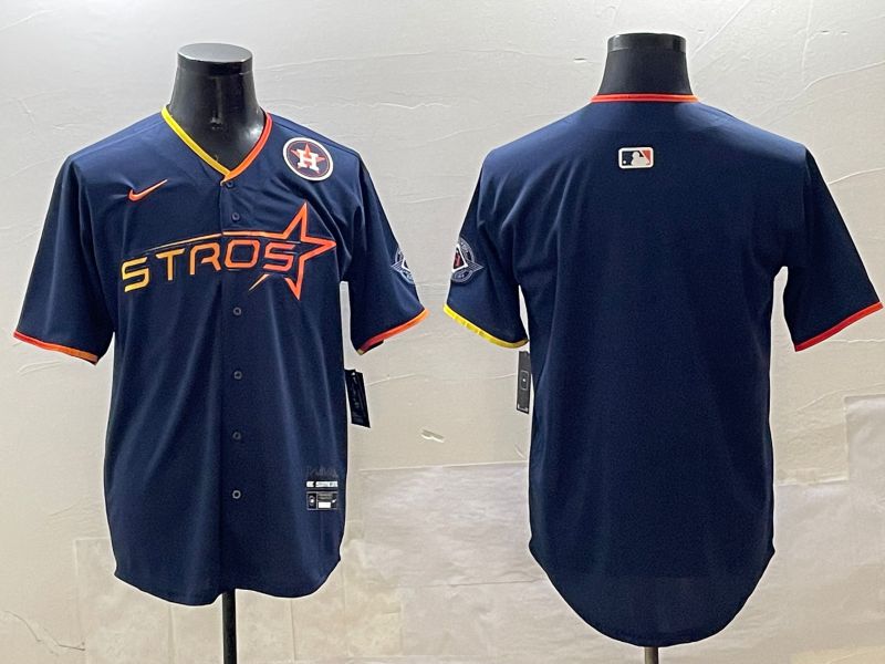 Men Houston Astros Blank Drak Blue Three generations Joint Name 2025 Nike MLB Jersey style 3